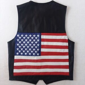 Jamin Leather Vest Men's 40 Small Black American‎ Flag Biker Motorcycle Rider